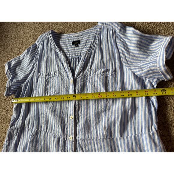 Talbots Linen Shirt Dress Midi Striped Button Front Minimalist Lagenlook Pockets - Picture 3 of 5